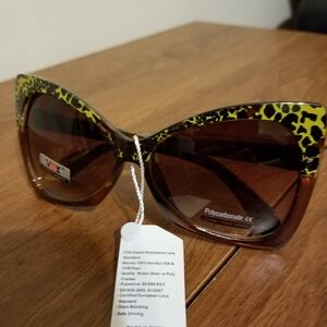 VOX Trendy Oversized Cat Eye Retro Style Brown Yellow Leopard Print Sung…